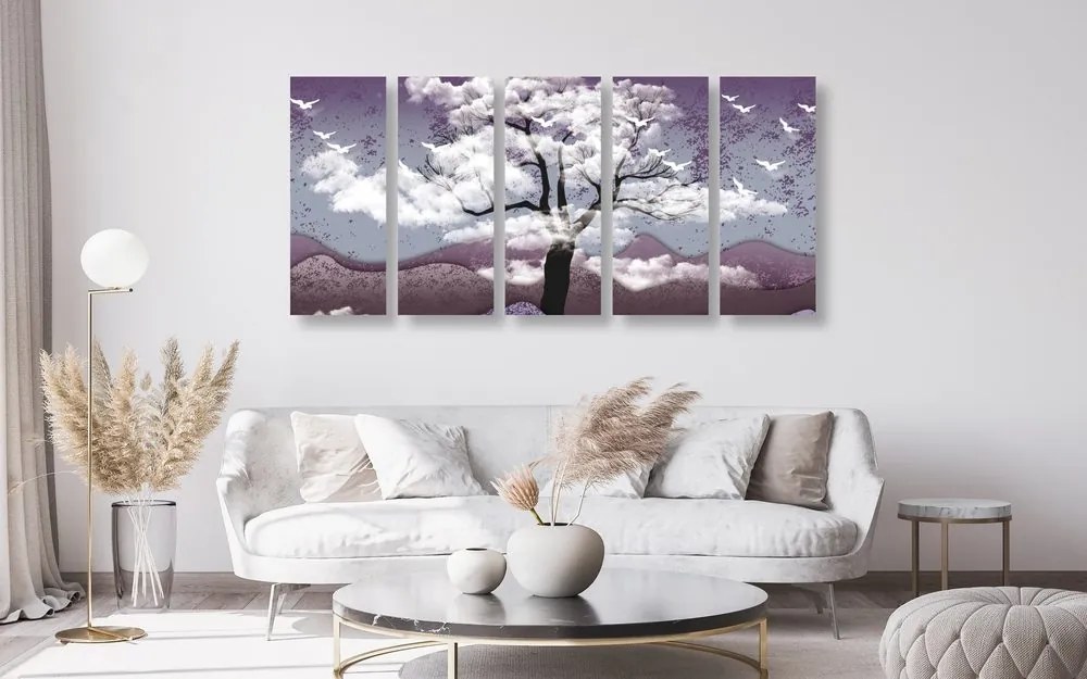 Quadri 5 pezzi – Albero inondato di nuvole