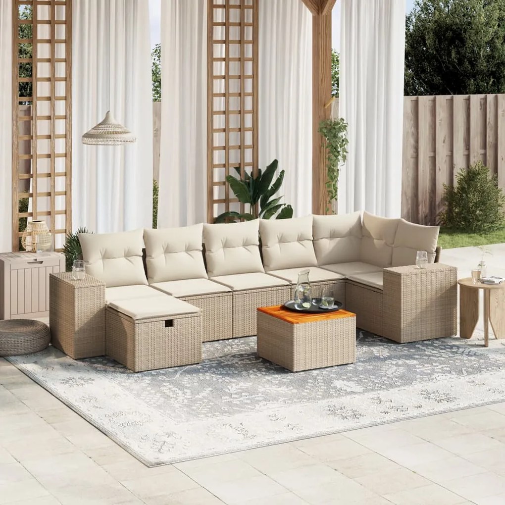 Set divano da giardino 8 pz con cuscini beige in polyrattan