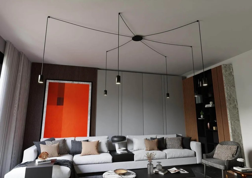 Lampadario a Sospensione in Acciaio TRAKER 6 BLACK e WHITE