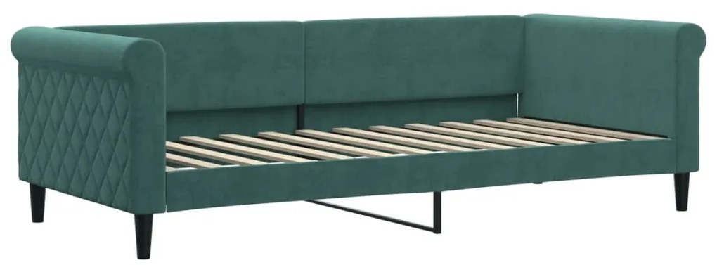 Divano letto estraibile cassetti verde scuro 90x200cm velluto