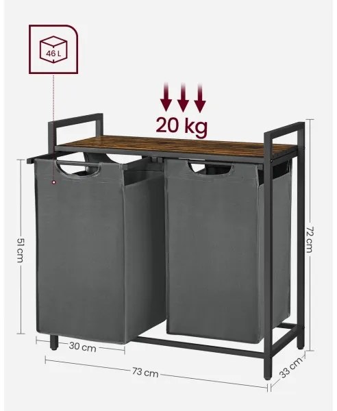 Cesto portabiancheria REX marrone/grigio