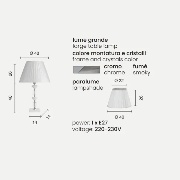 Lampada da tavolo GALA in vetro con dettagli in metallo Fumč 40x66 cm