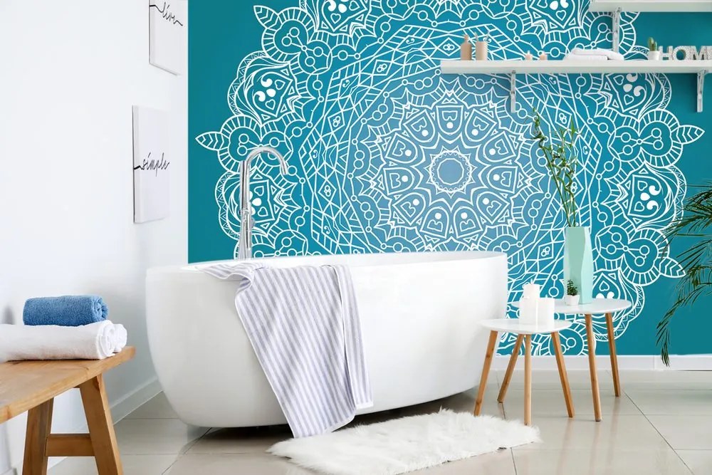 Carta da parati – Mandala meditativa su sfondo blu