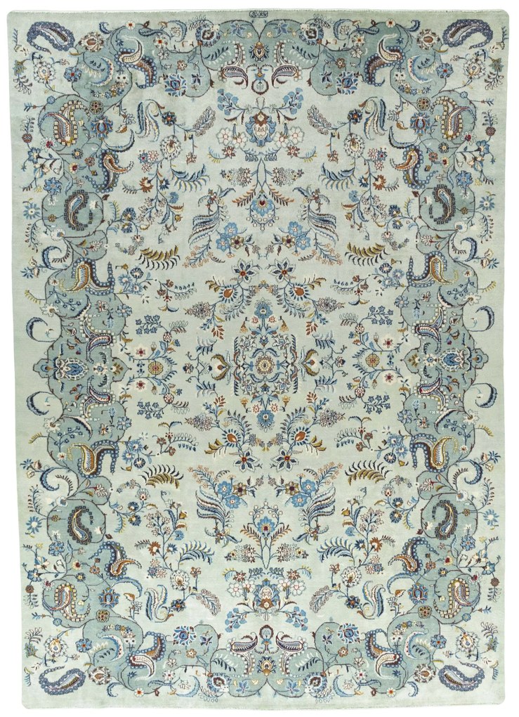 Kashan Tappeto persiano 410 x 290 Verde (Iran) Annodato A Mano