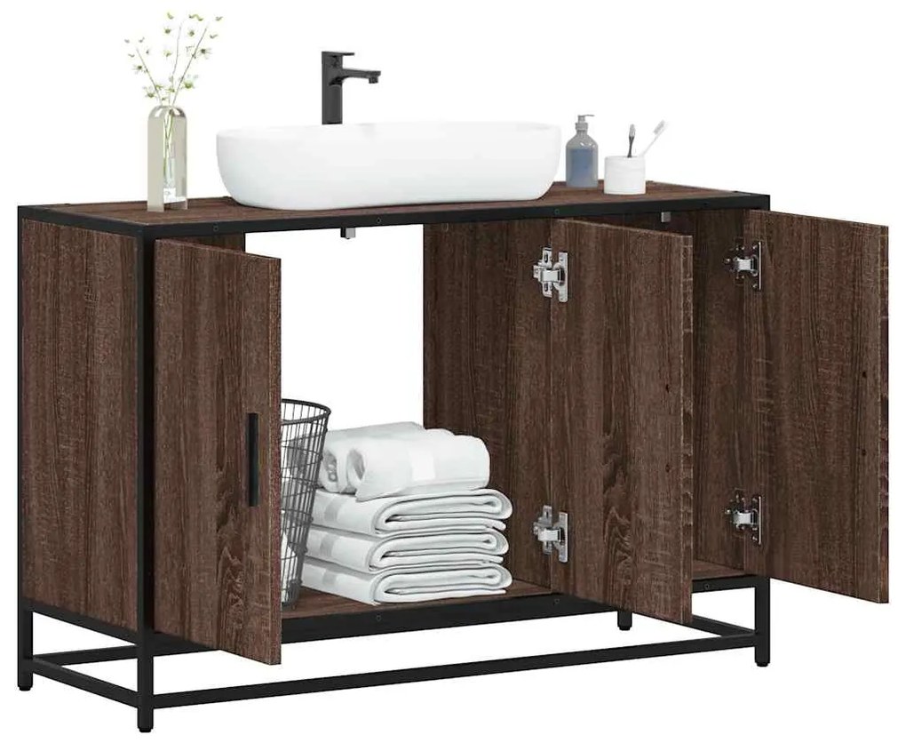 Mobile Lavabo Bagno Rovere Marrone 90x33x60cm Legno Multistrato /