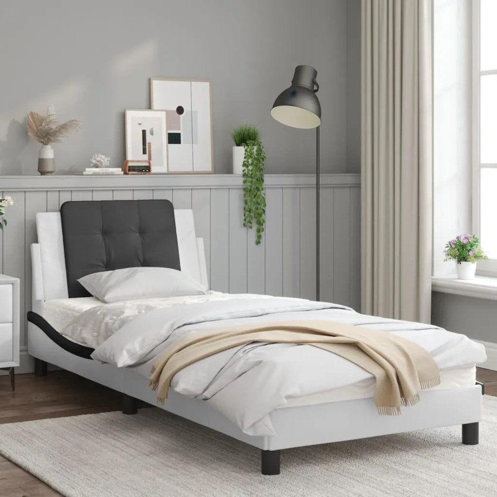 Giroletto con testiera bianco e nero 80x200 cm in similpelle
