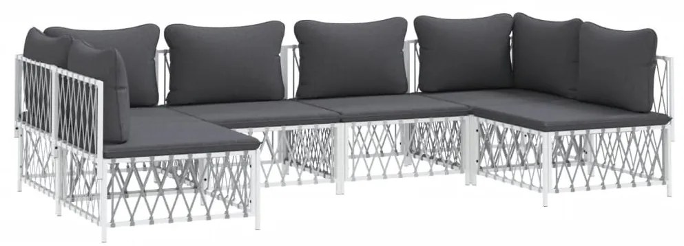Set salotto da giardino 6 pz con cuscini in acciaio bianco