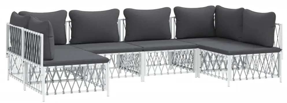 Set salotto da giardino 6 pz con cuscini in acciaio bianco