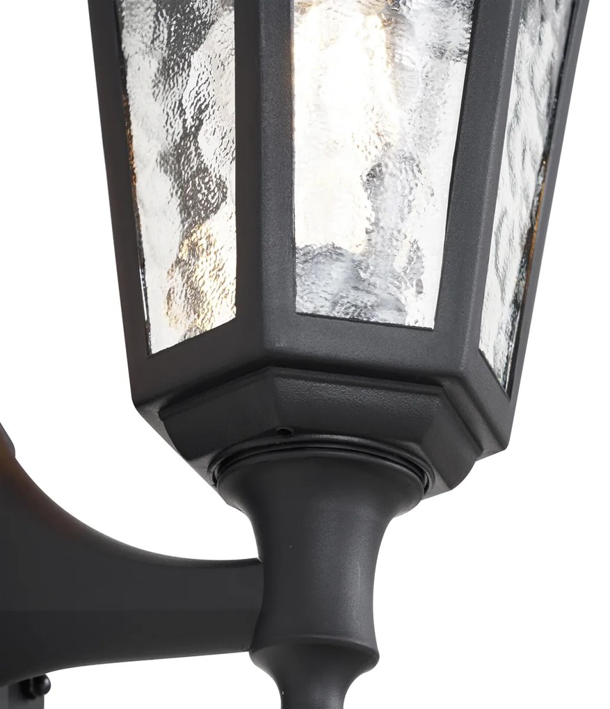 Lampada da parete per esterni nera con sensore di movimento IP44 - New Haven Hammered