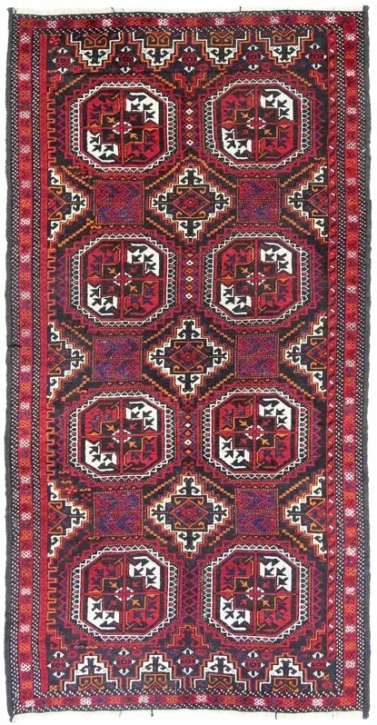 Beluch Tappeto 240x110 Rosso (Iran) Annodato A Mano
