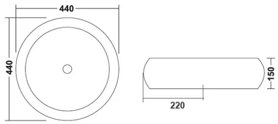 Lavabo Da Appoggio Tondo 44 Cm Vaschetta in Ceramica Bianco Senza Foro