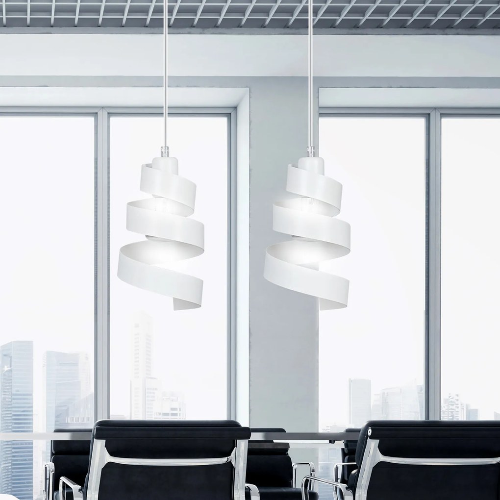 Lampadario Moderno 2 Luci Tristano In Acciaio Bianco Con Fasce A Spirale