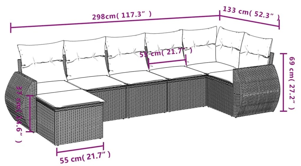 Set divani da giardino 7 pz con cuscini grigio in polyrattan