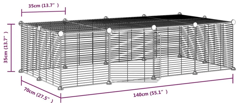Gabbia per animali 20 pannelli con porta nera 35x35 cm acciaio