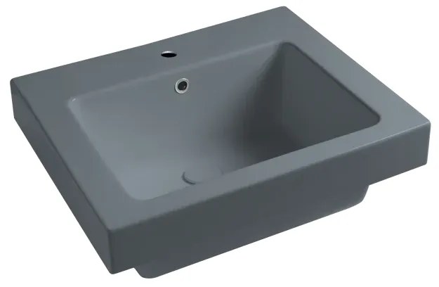 Lavabo a incasso e d'appoggio rettangolare vasca centrale Alaqua L 60 x H 25 x P 21 cm in ceramica grigio opaco