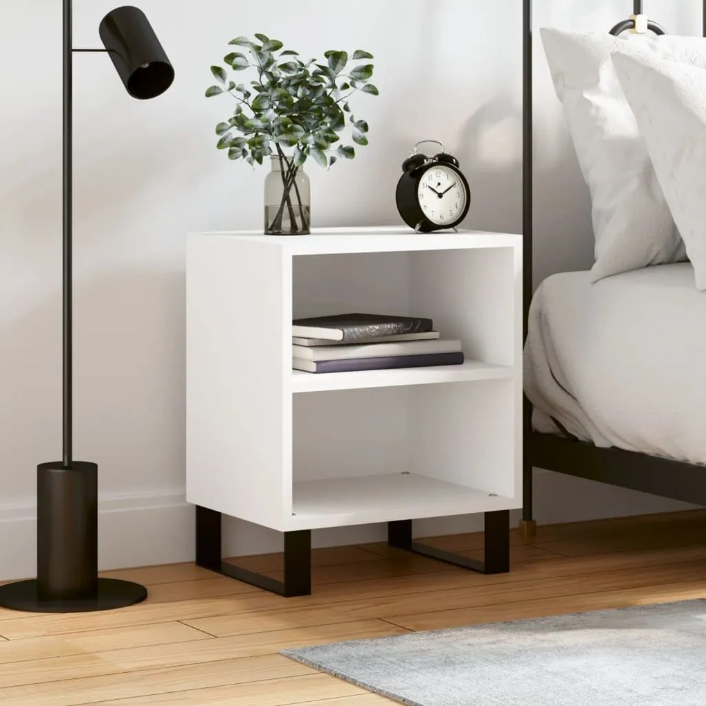 Comodino Bianco 40x30x50 Cm İn Legno Multistrato /