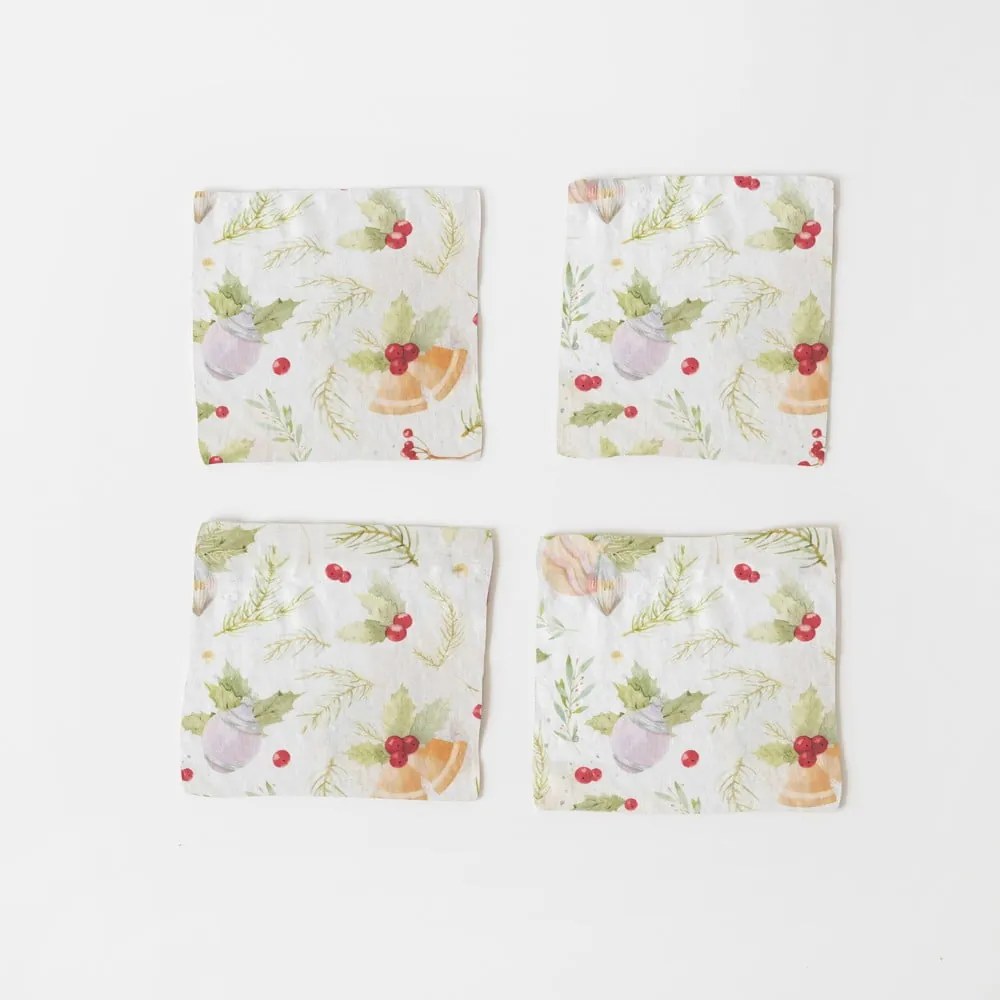 Set di 4 sottobicchieri natalizi in lino Merry, 10 x 10 cm Christmas Print - Linen Tales
