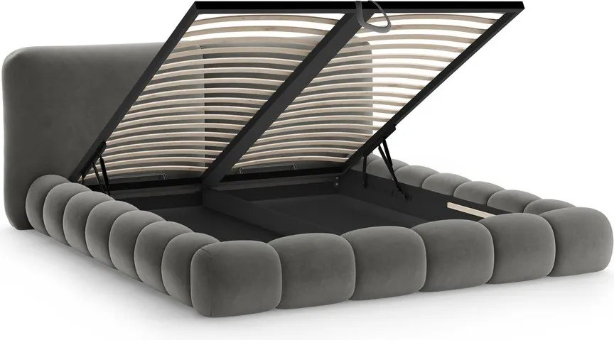 Letto matrimoniale imbottito grigio scuro con contenitore con rete inclusa 180x200 cm Solange – Micadoni