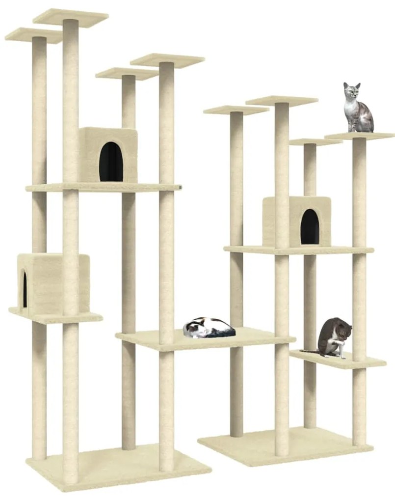 Albero per gatti con tiragraffi in sisal crema 174 cm