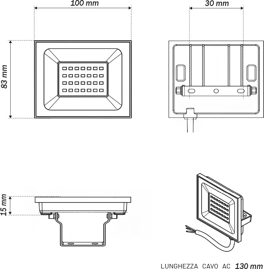 Faro LED 20W IP65 in Alluminio Bianco con OSRAM chip LED Colore Bianco Naturale 4.000K