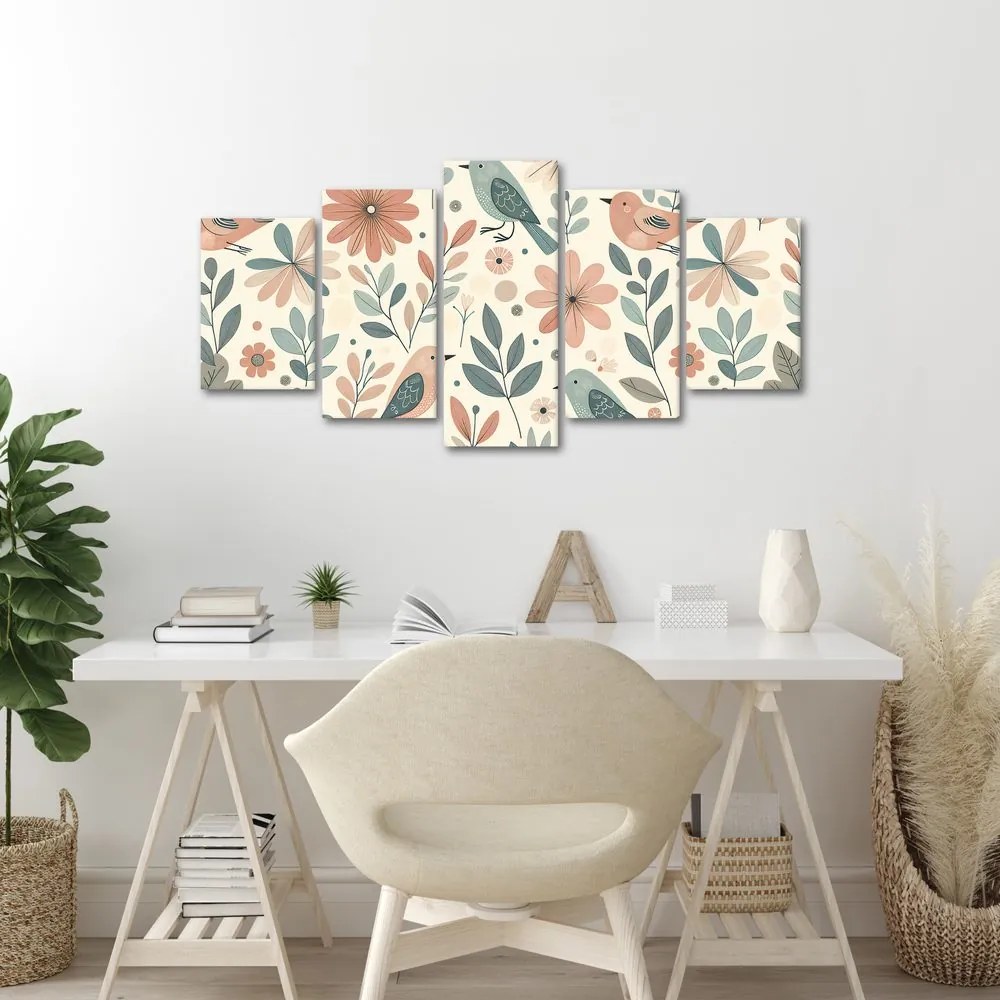 Quadri 5 pezzi – Uccellini tra i fiori