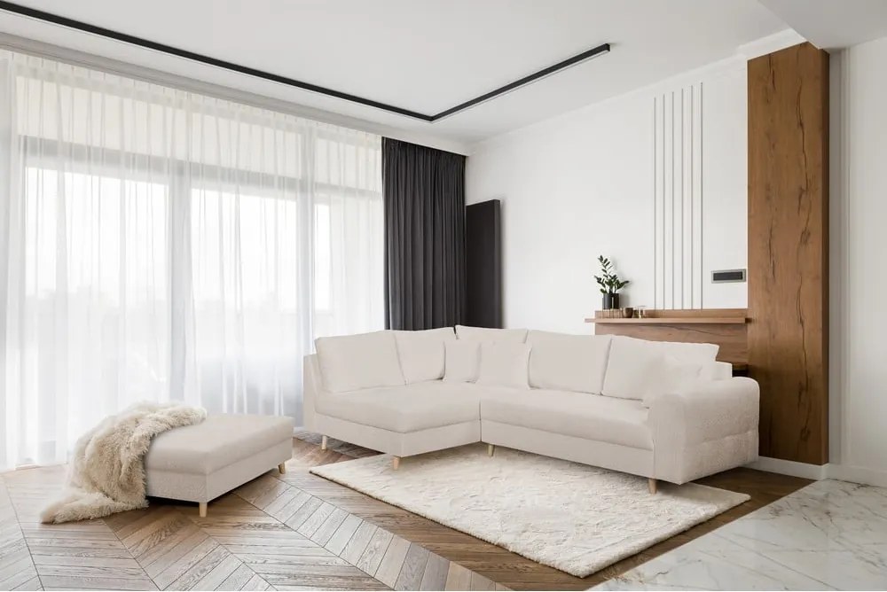 Sgabello in tessuto bouclé beige Ariella - Ropez