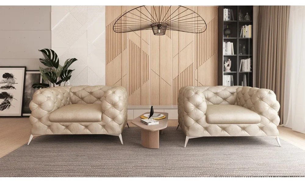 Poltrona beige con rivestimento in velluto Chelsea – Ropez