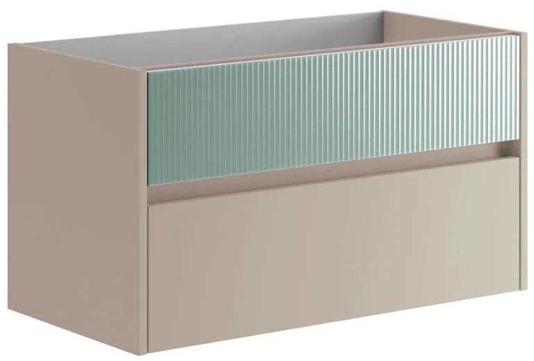 Mobile da bagno sospeso sotto lavabo L 89.5 x H 50 x P 45.5 cm beige laccato opaco, 2 cassetti Niwa