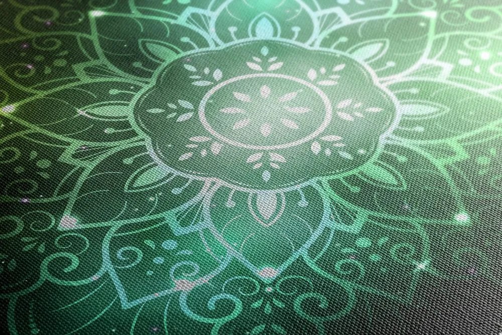 Quadro su tela – Mandala con sfondo galattico in sfumature di verde