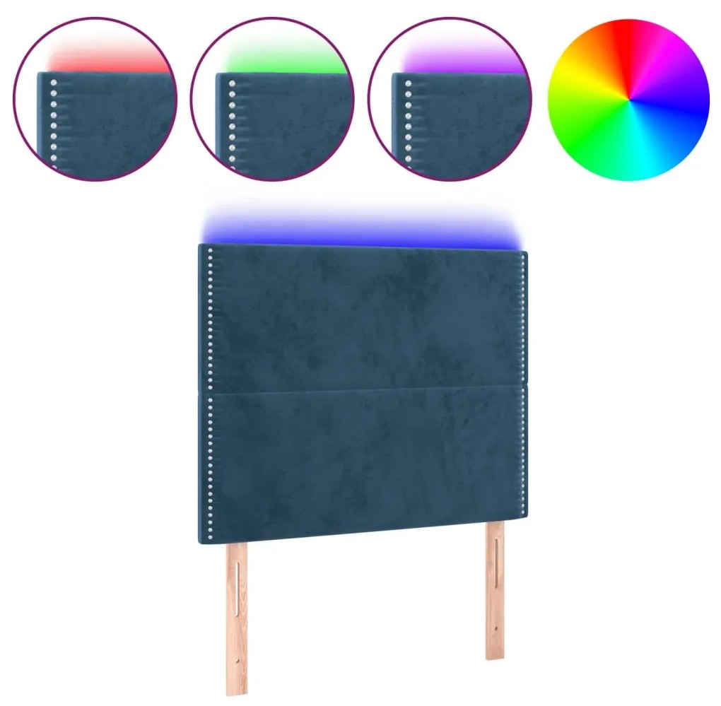 Testiera a led blu scuro 90x5x118/128 cm in velluto