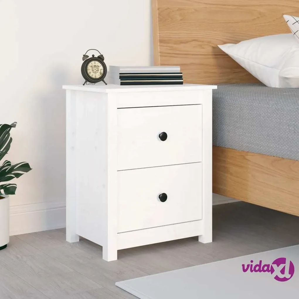 vidaXL Comodino Bianco 50x35x61,5 cm in Legno Massello di Pino