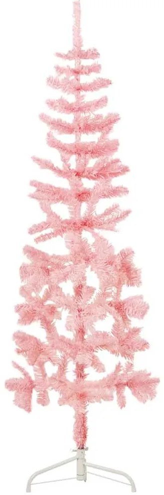 Albero Natale Artificiale Sottile A Metà E Supporto Rosa 180 Cm /