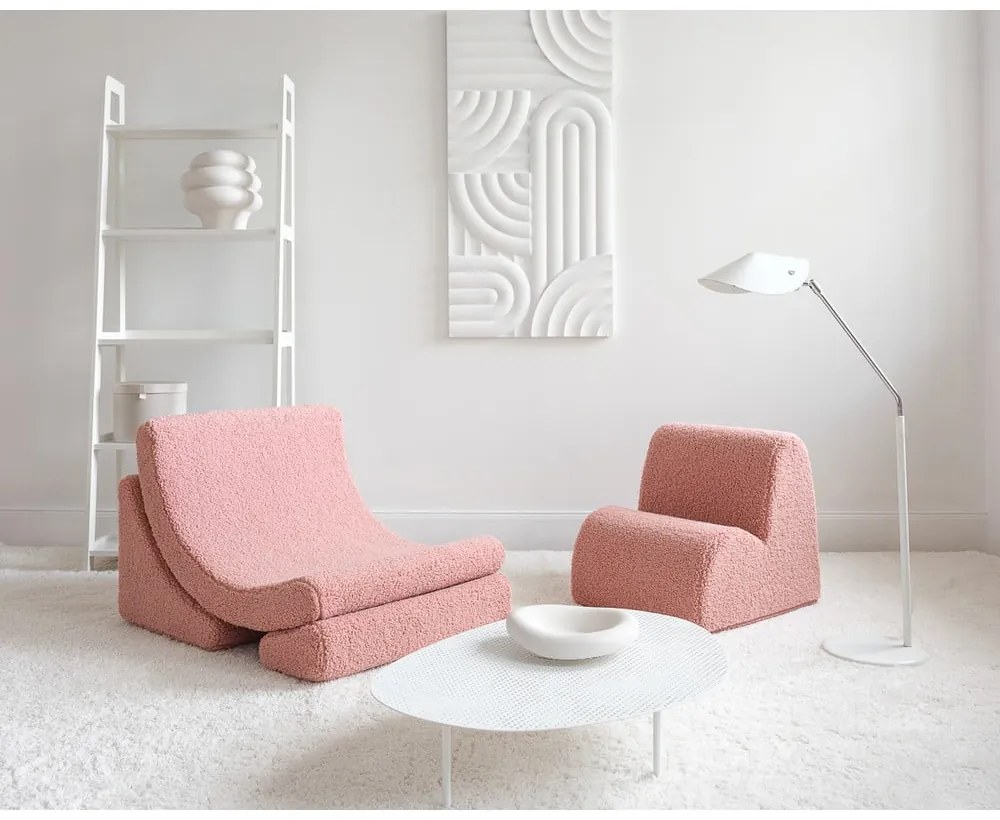 Poltrona per bambini rosa con rivestimento in bouclé Cloud – Wigiwama