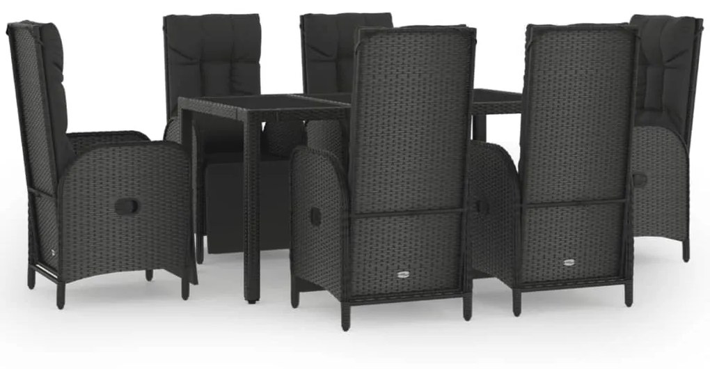 Set da pranzo giardino 7pz nero e grigio con cuscini polyrattan