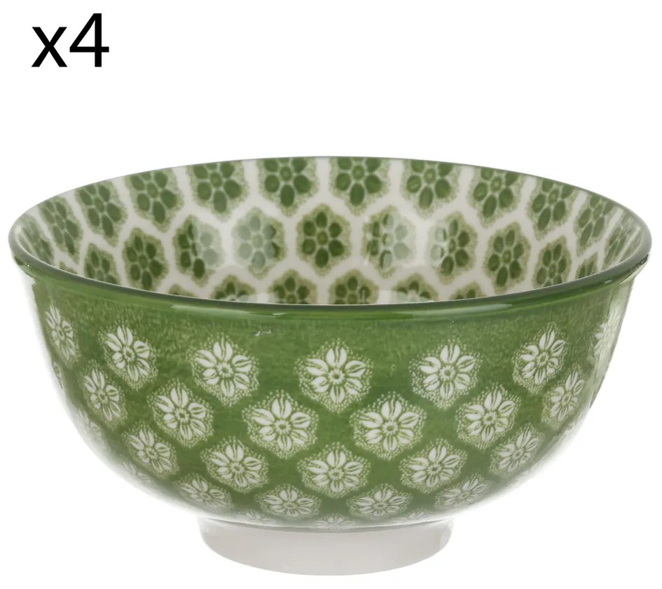 Set 4 coppette fiori geometria verde porcellana Hanami