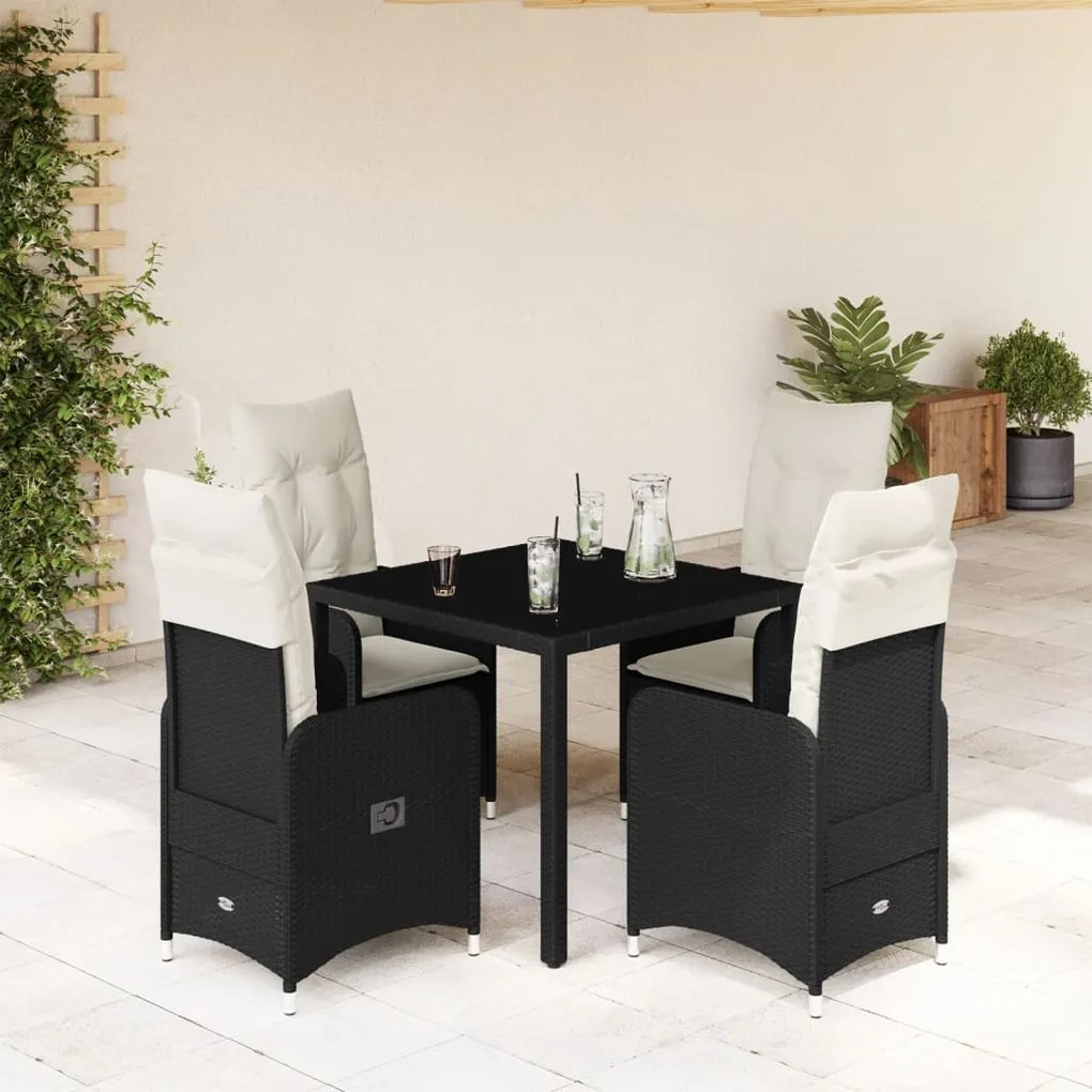 Set bistrò da giardino 5 pz con cuscini in polyrattan nero