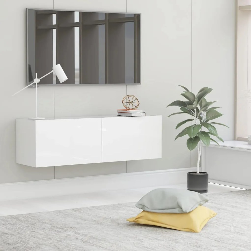 Mobile Porta Tv Bianco Lucido 100x30x30 Cm İn Legno Multistrato /