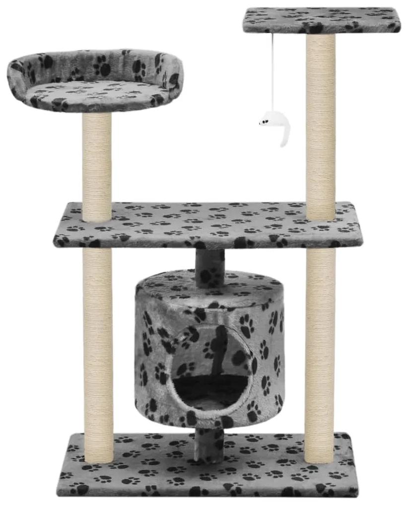 Albero per gatti e tiragraffi sisal 95 cm zampe stampate grigio