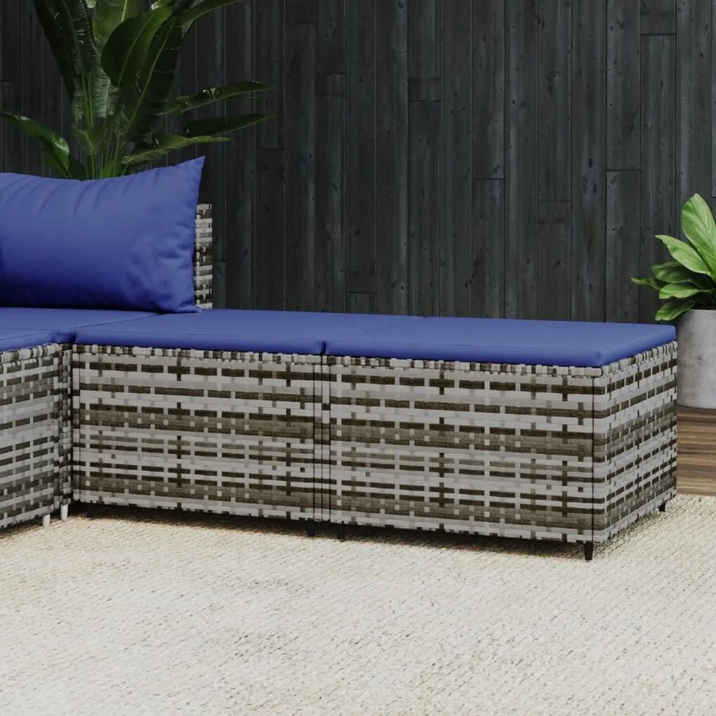 Poggiapiedi Da Giardino Con Cuscini 2 Pz İn Polyrattan Grigio /