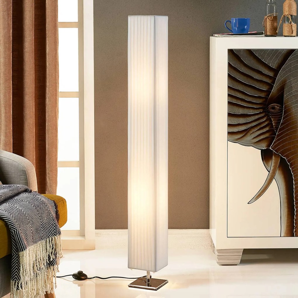 Lampada da terra Janno Lindby, Bianco / Opale, Soggiorno / Sala da pranzo, Tessuto / Stoffa / Seta, Moderno, Lampada da terra