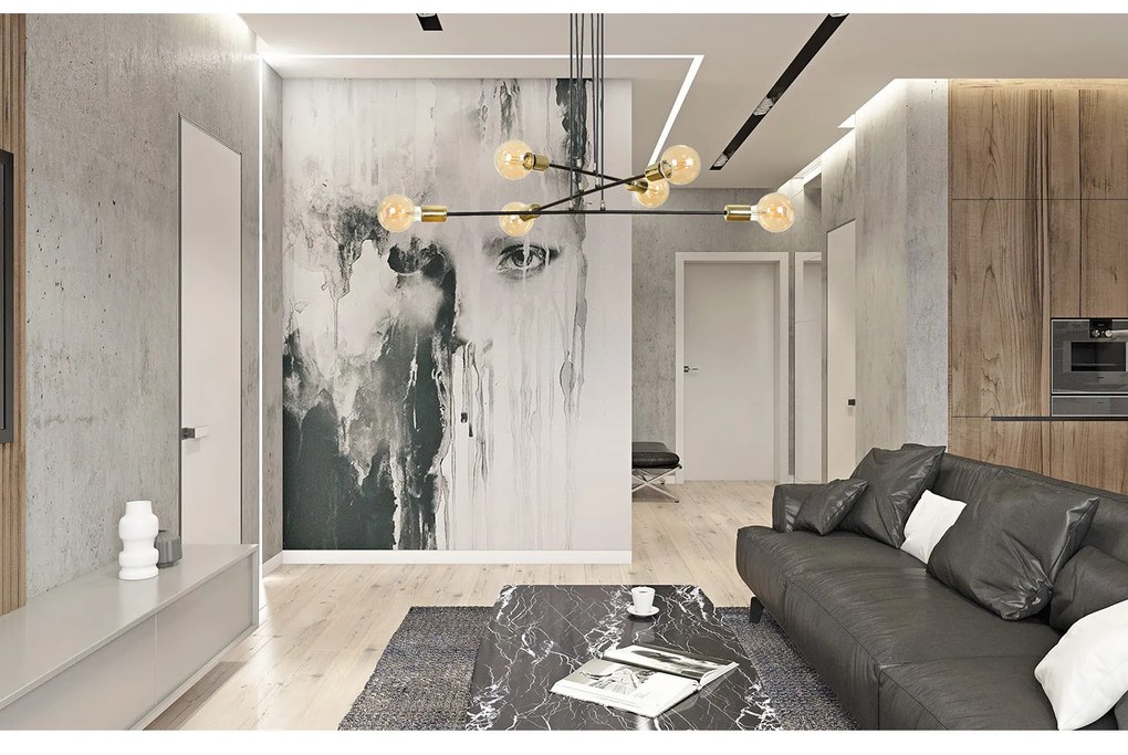 Lampadario Industrial 6 Luci Benzaiten A Bracci In Acciaio Nero E Oro