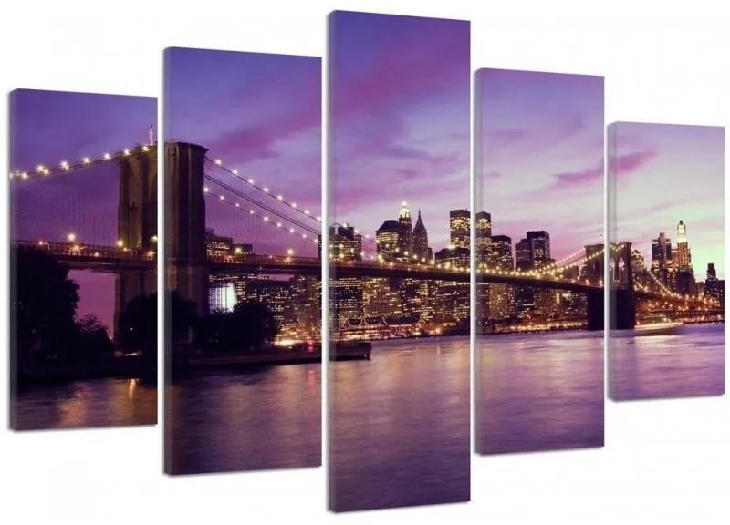 Quadro su tela 5 pannelli Tramonto a New York Manhattan  Dimensioni Tappeti 100x70