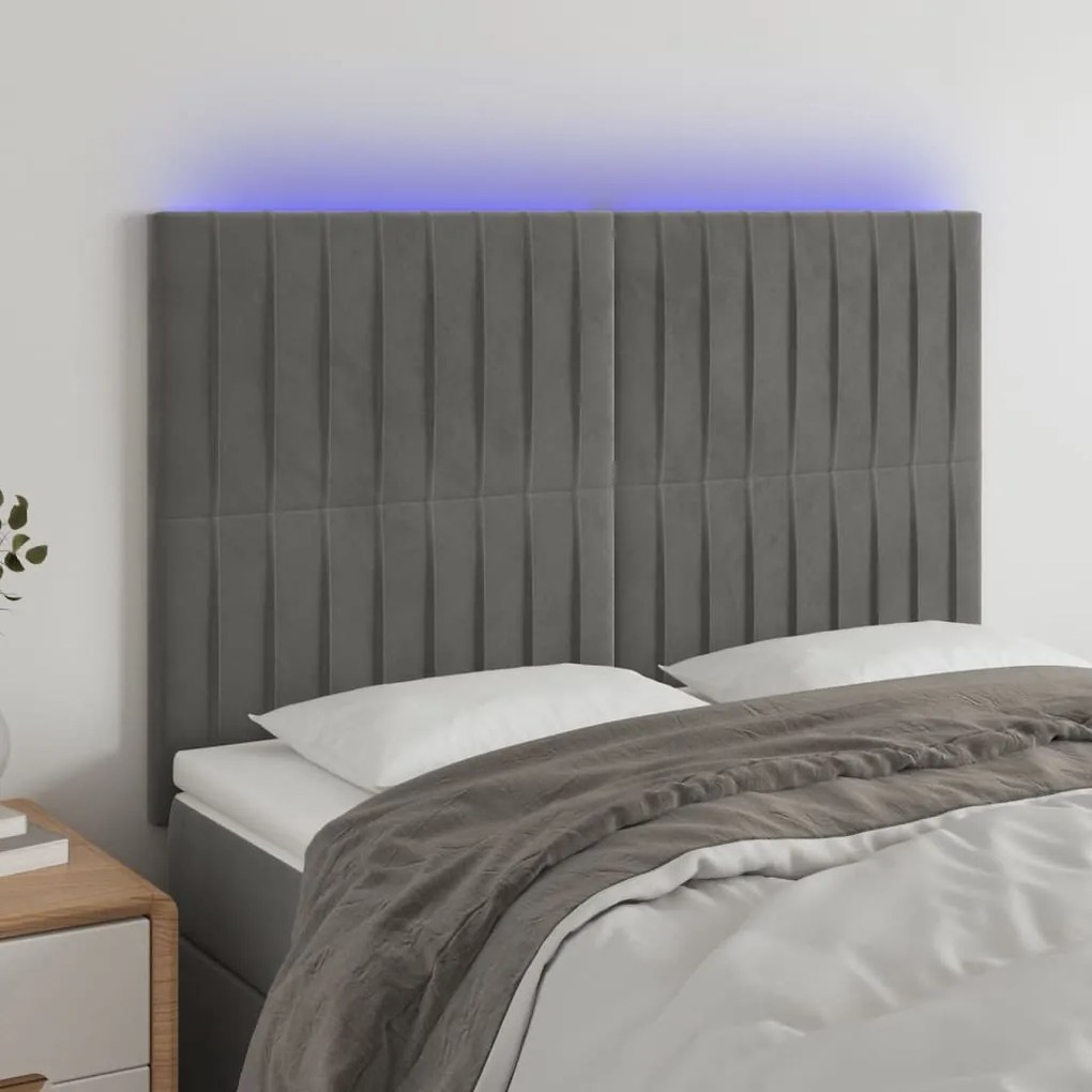 Testiera A Led Grigio Chiaro 144x5x118/128 Cm İn Velluto /