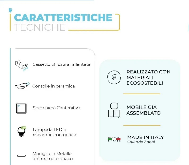 Mobile bagno sospeso 120 cm Smart bianco legno/lava con specchio contenitore