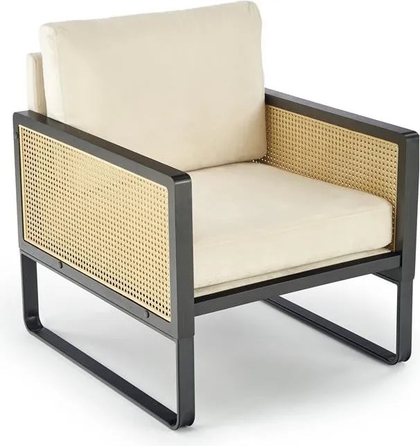 Poltrona Ilario in velluto/rattan - H77 cm