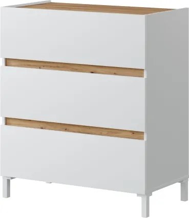 Cassettiera A 3 Cassetti 80x41x90 Design Moderno Tempus Bianca E Rovere Nodi
