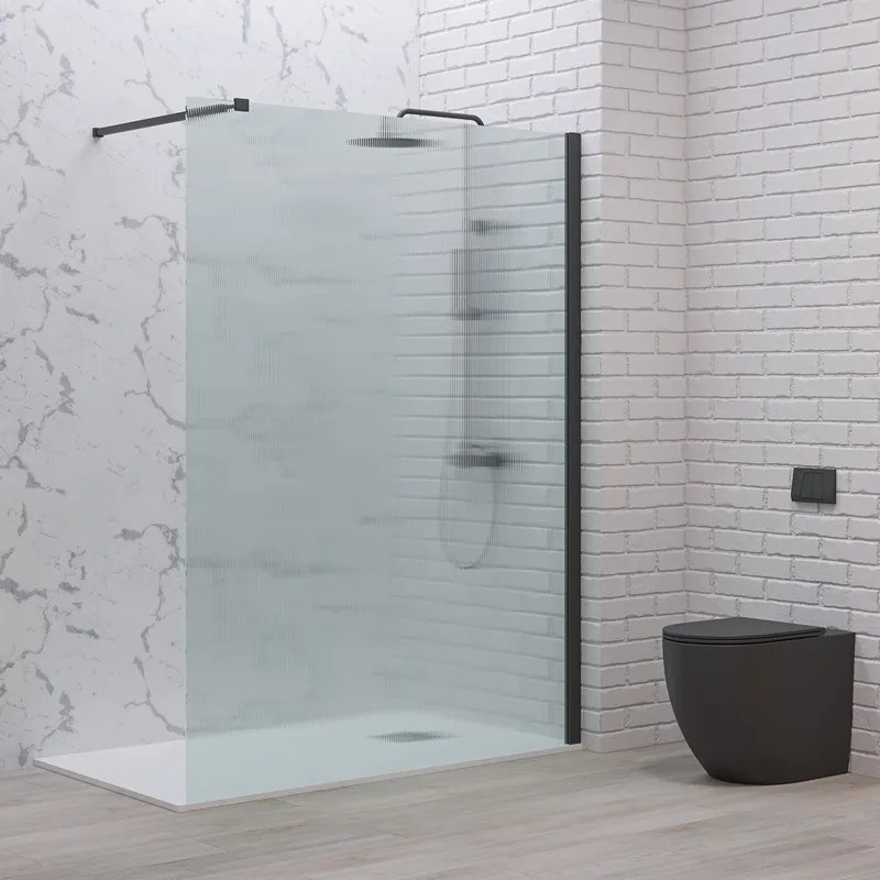 Doccia walk in 120 con profilo nero e vetro scanalato fluted | KW-100BFL - KAMALU