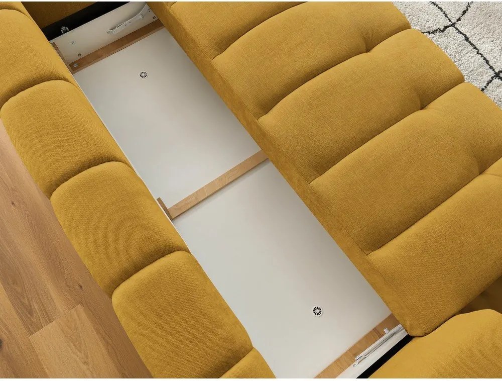 Divano color senape allungabile e con contenitore rivestito in ciniglia 251 cm Fuji – Bobochic Paris