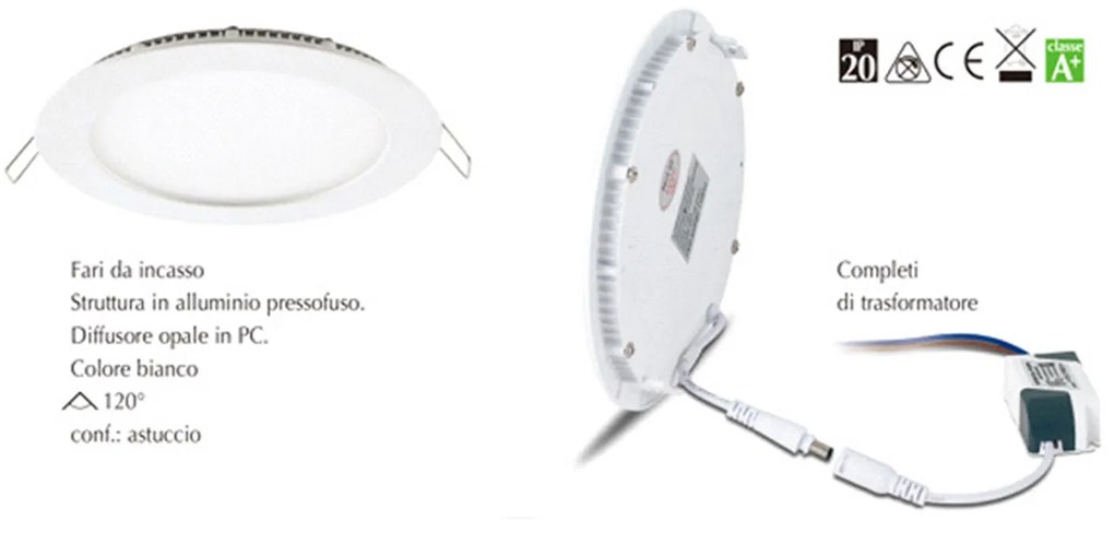 Faretti Incasso Logan Alluminio Bianco Led Integrato 24W 3000K Ip20