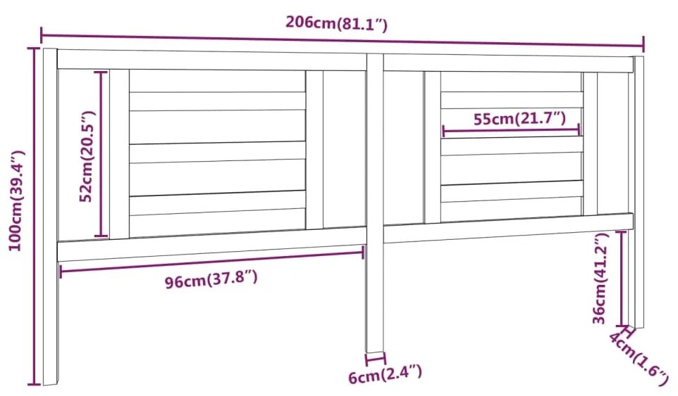 Testiera per Letto 206x4x100 cm in Legno Massello di Pino